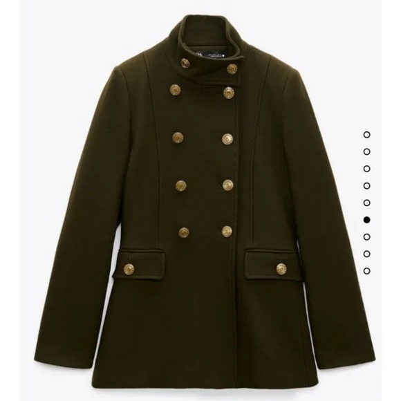 Zara Jackets & Coats Zara Olive Green Wool Military Coat With Gold